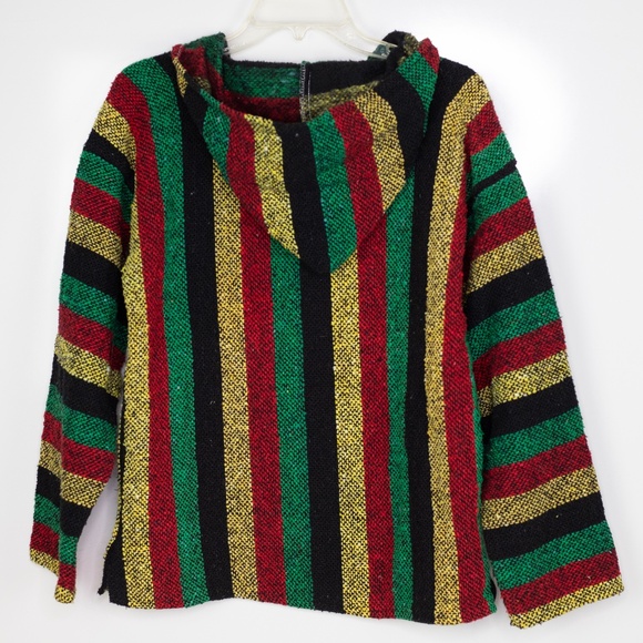 Women’s Baja Hoodie Pullover Striped Boho Surf Poncho XS/S Rasta Colors - Picture 5 of 5